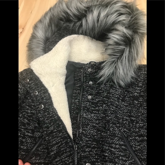 Nautica Novelty Wool Faux Fur Trim Hood Black/grey - Picture 6 of 8
